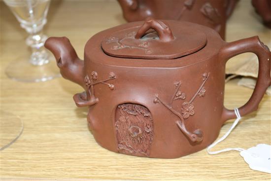 Five Chinese redware lidded teapots